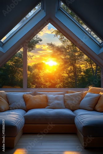 Sunset view from attic window seat.