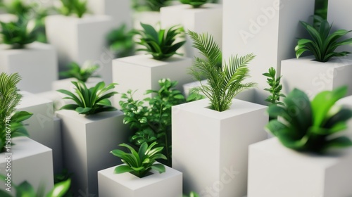 Green Plants in White Cubes photo