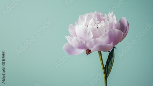 A single soft lavender peony against a muted sage green background, close-up shot, Minimalist style