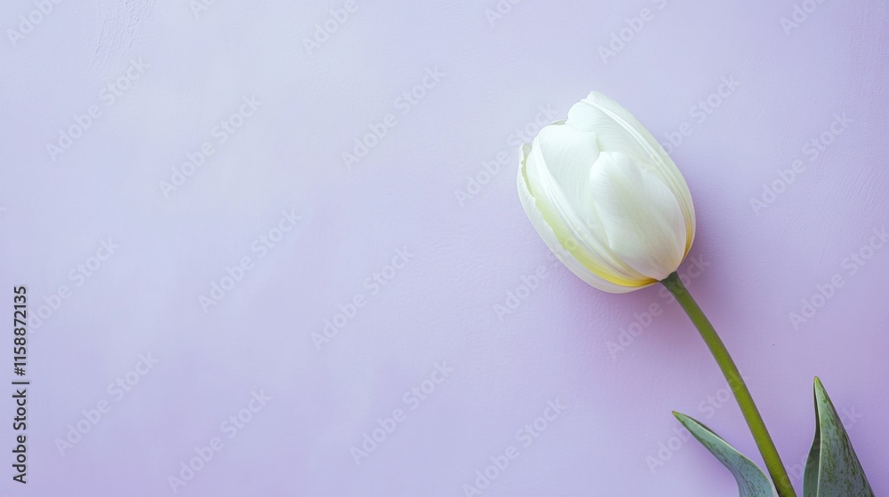 Fototapeta premium A single soft mint green tulip against a light lavender background, close-up shot, Minimalist style