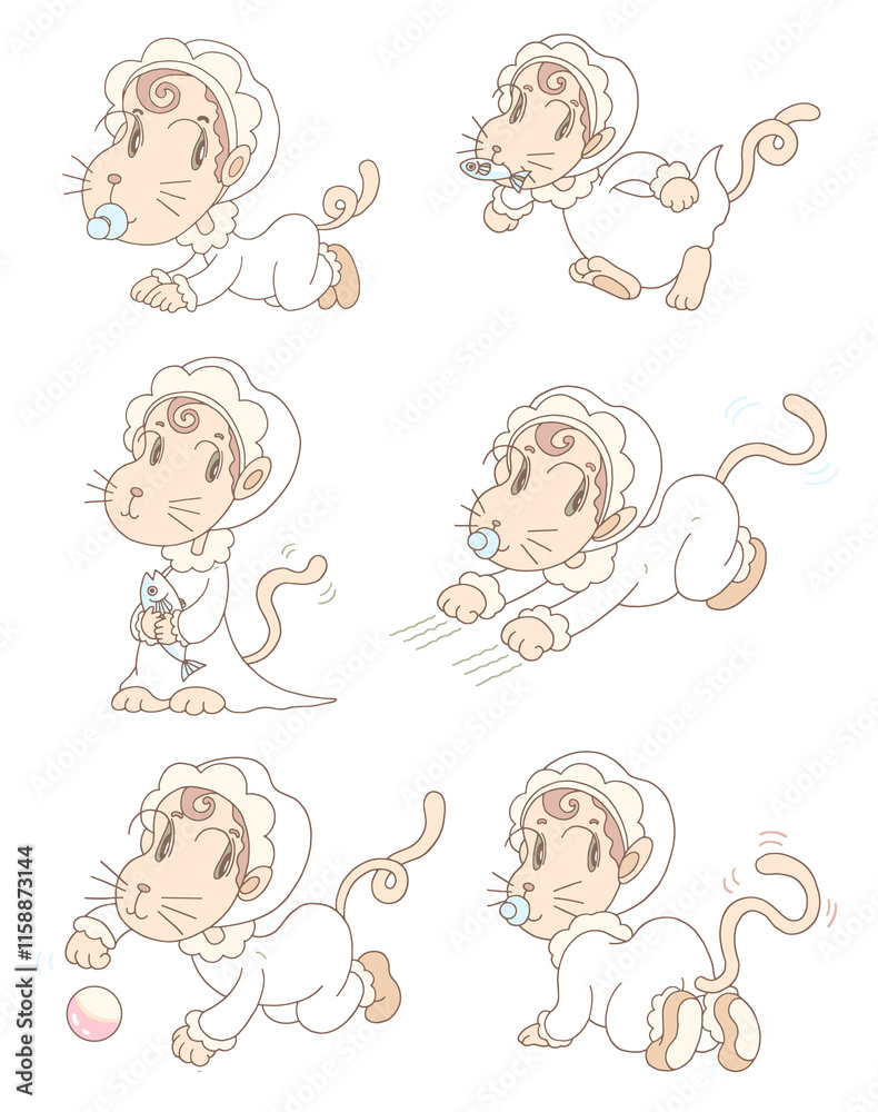 キャラクターイラスト - 赤ちゃん・赤ん坊・猫・ベビー服・擬人化 キャラクターイラスト - 赤ちゃん・赤ん坊・猫・ベビー服・擬人化