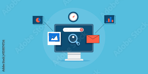 Marketing metrics KPI search impression, click through rate, social media engagement extracting campaign data for business decision making concept.