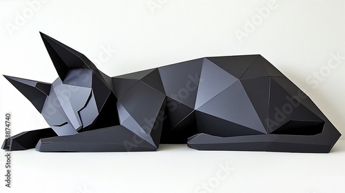 Low-poly sleeping black cat sculpture.