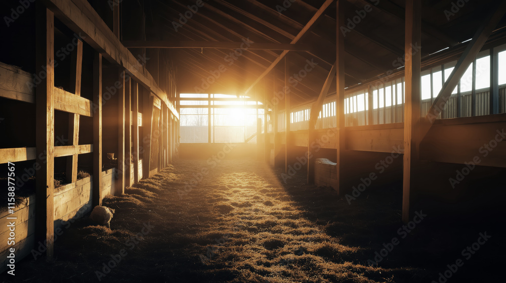 Obraz premium Sunlight streaming through a rustic barn interior