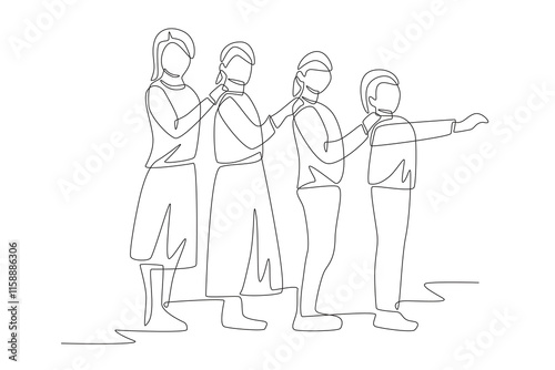 Multi generational families gathering concept one-line drawing