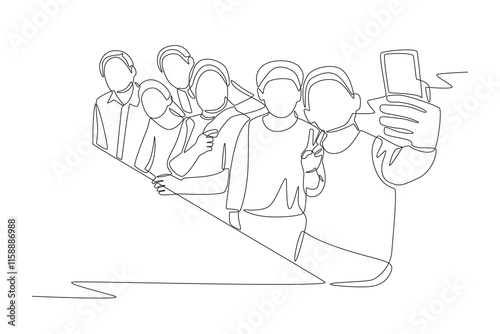 Multi generational families gathering concept one-line drawing