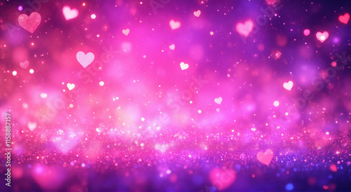 A dreamy scene in a gradient Medium Purple color with hearts and a glitter effect