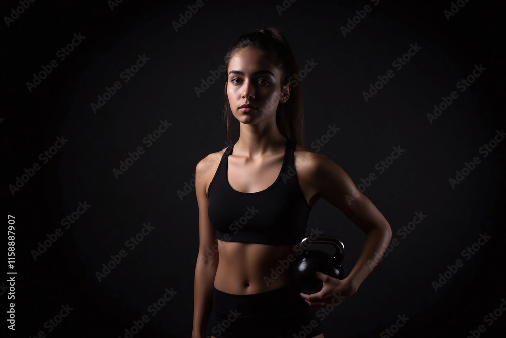 Fototapeta premium Young woman holding kettlebell in workout