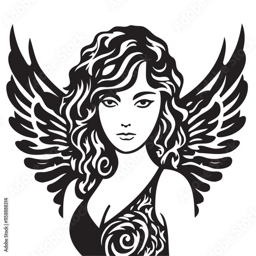 black and white drawing angel