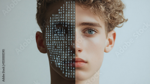 Futuristic Human Faces Merging with Technology, Representing AI, Digital Transformation, and the Future of Humanity photo