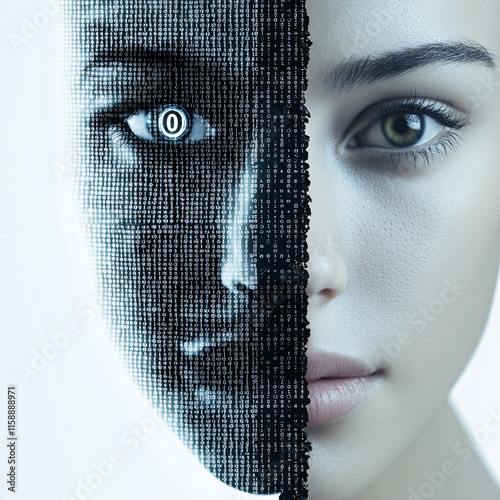 Futuristic Human Faces Merging with Technology, Representing AI, Digital Transformation, and the Future of Humanity photo