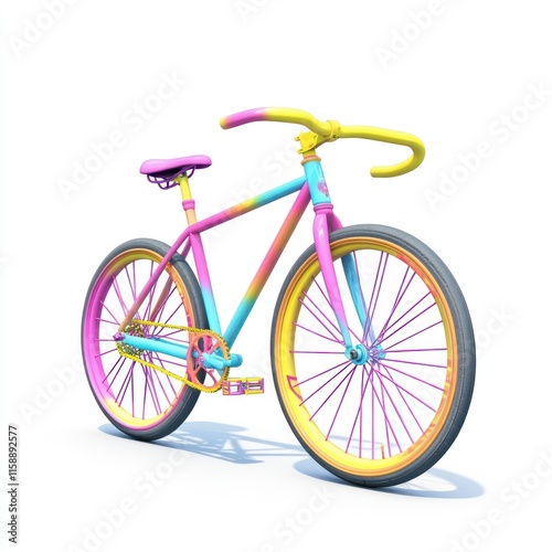 A joyful fixie bike with colorful spokes and a mischievous smile. vector style art 3d illustration Isolated on White Background photo