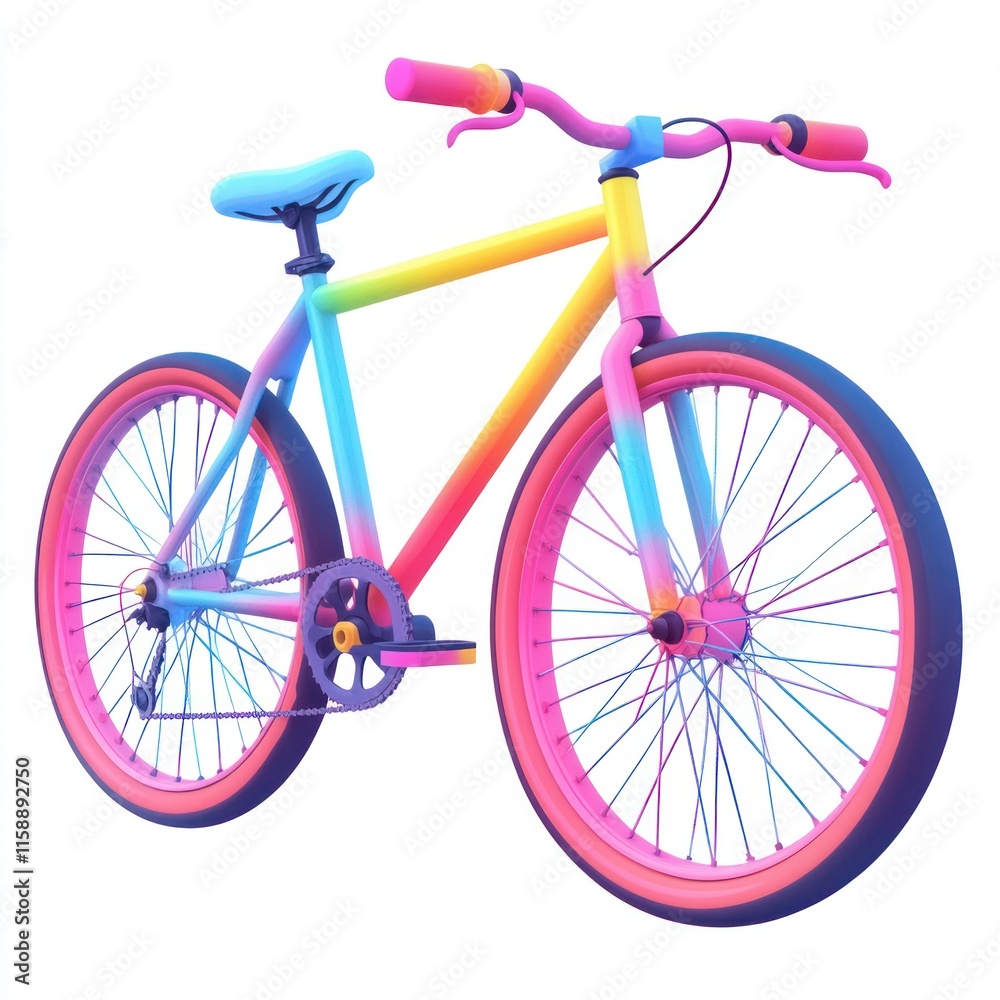 A joyful fixie bike with colorful spokes and a mischievous smile. vector style art 3d illustration Isolated on White Background A joyful fixie bike with colorful spokes and a mischievous smile. vector style art 3d illustration Isolated on White Background