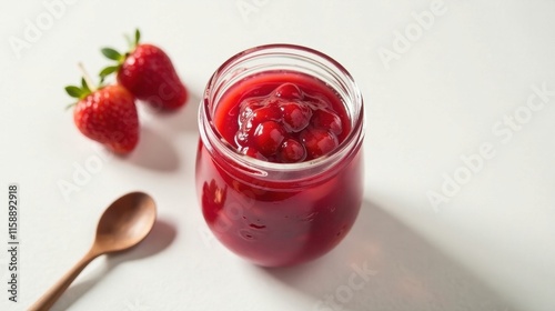 Wallpaper Mural Delicious Homemade Strawberry Preserve in Glass Jar with Wooden Spoon Torontodigital.ca