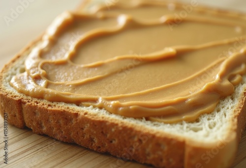 Toast with smooth peanut butter spread evenly on top