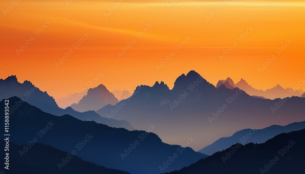 Fototapeta premium sunset in the mountains, forest, dawn, valley, view, light, horizon, tree, hills,