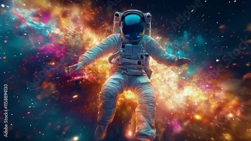 futuristic astronaut traveling through the 5th dimension at the speed of light