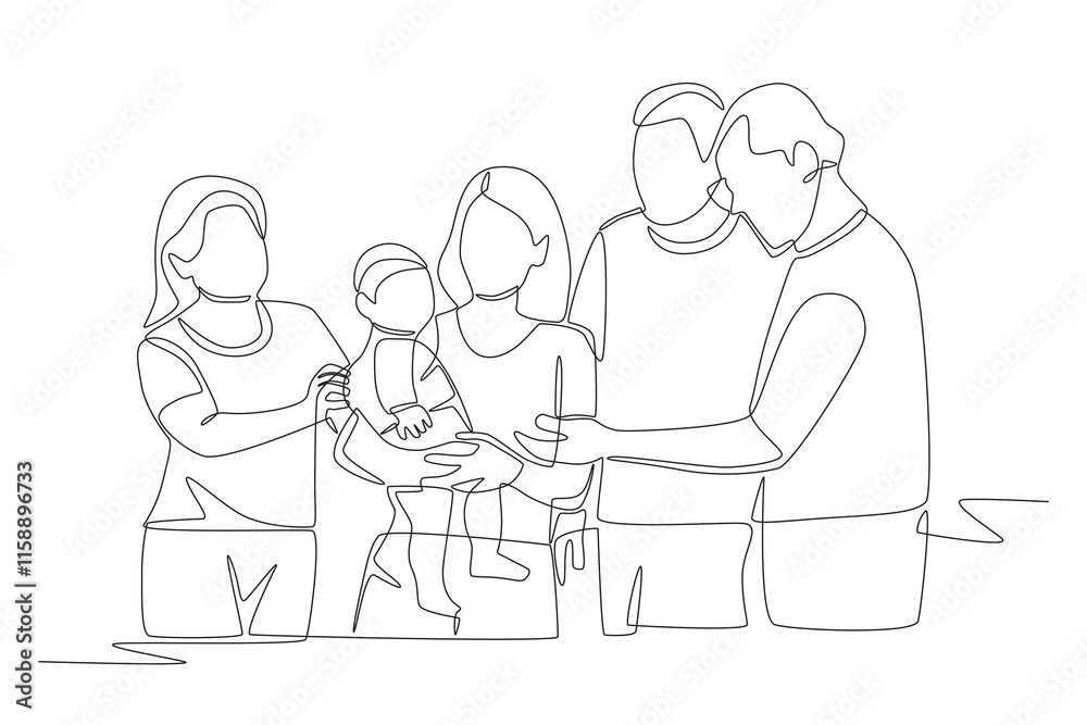 Multi generational families gathering concept one-line drawing Multi generational families gathering concept one-line drawing
