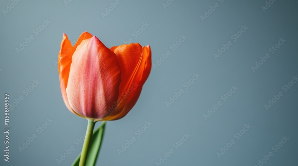 A vibrant orange tulip against a soft gray-blue backdrop, close-up shot, Minimalist style A vibrant orange tulip against a soft gray-blue backdrop, close-up shot, Minimalist style