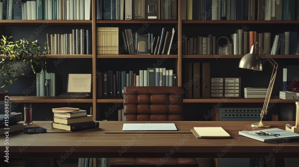 A neatly arranged office desk with a brown table background and on the table there are books, stationery and a keyboard. A neatly arranged office desk with a brown table background and on the table there are books, stationery and a keyboard.