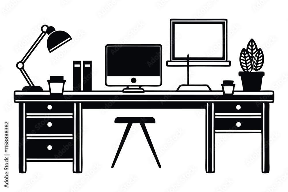 set of office furniture silhouette vector illustration set of office furniture silhouette vector illustration