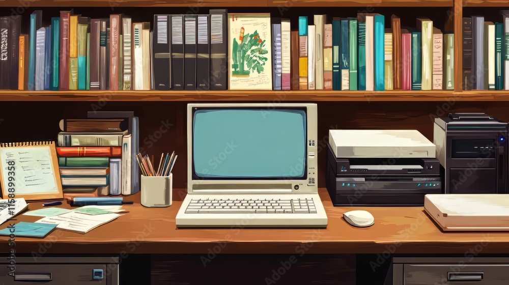 A neatly arranged office desk with a brown table background and on the table there are books, stationery and a keyboard. A neatly arranged office desk with a brown table background and on the table there are books, stationery and a keyboard.