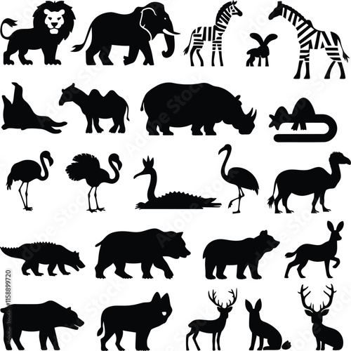 set of animal silhouettes isolated on white background
