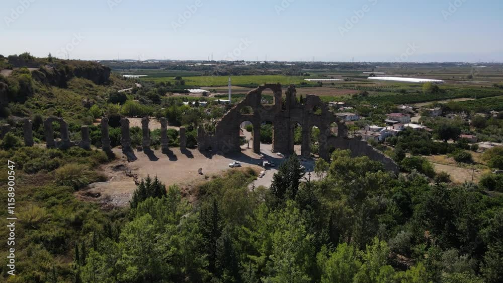 Aqueduct in Greenery Drone Shot