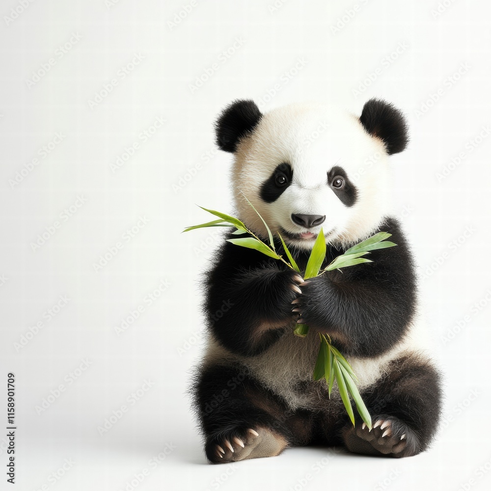 Cute panda joyfully holding bamboo with space for additional text or information. Generative AI Cute panda joyfully holding bamboo with space for additional text or information. Generative AI