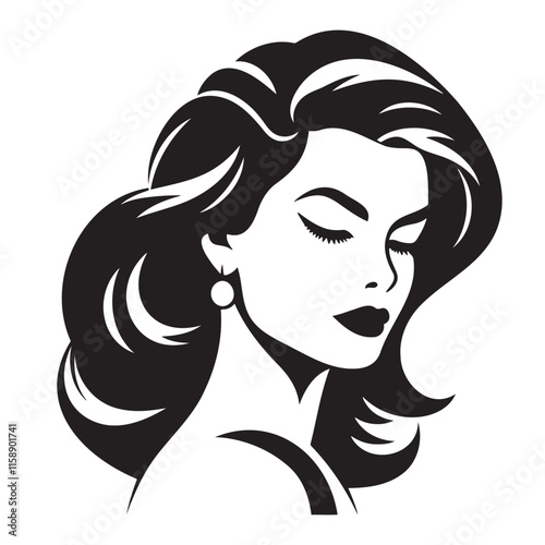 illustration of women short hair style icon, logo women face on white background, vector