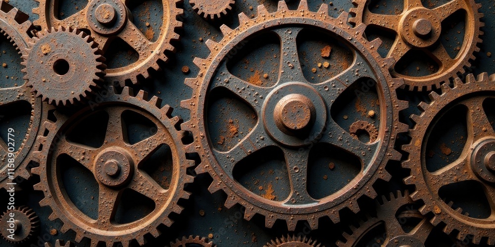 Intricate Network of Rusty Gears A Detailed Close-Up of Interlocking Mechanical Components Intricate Network of Rusty Gears A Detailed Close-Up of Interlocking Mechanical Components