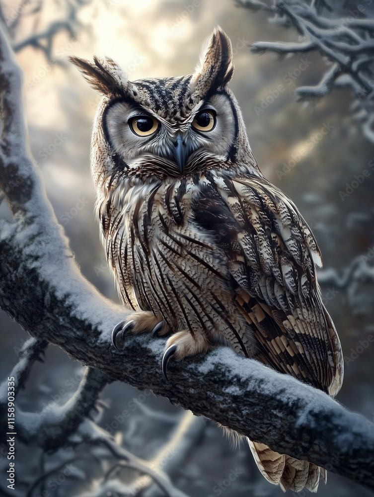 Fototapeta premium great horned owl in winter
