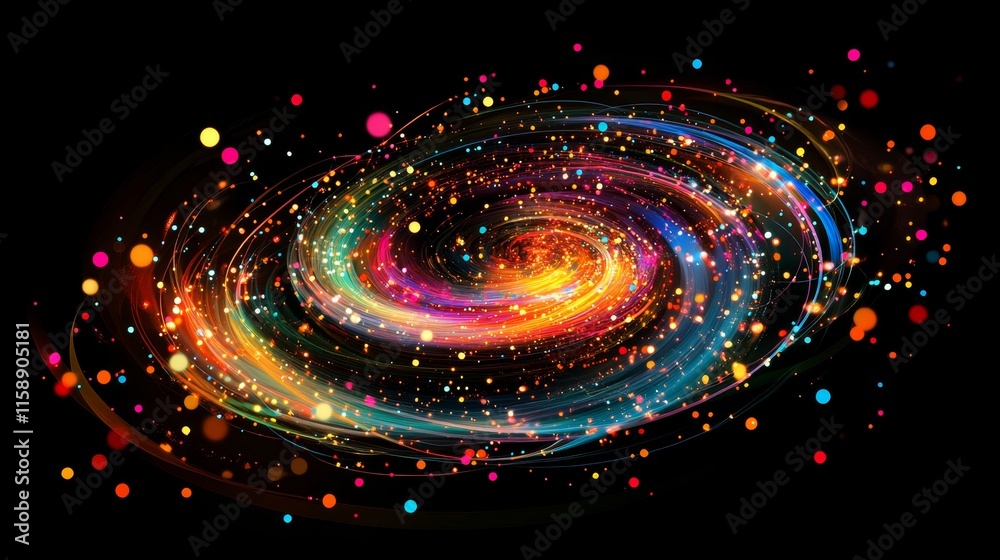 Obraz premium Colorful Spiral Galaxy Vortex Digital Art, Abstract Cosmic Swirl Design, Vibrant Space Stars