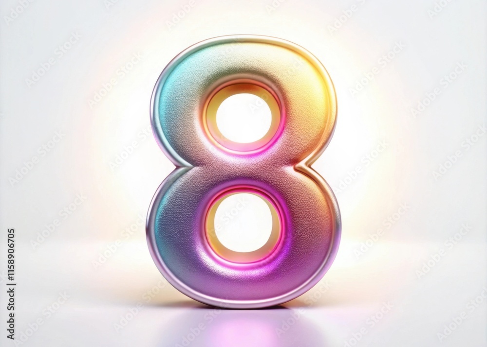 3D Metallic colorful rainbow number 8 on white background. Design for decoration, celebration 3D Metallic colorful rainbow number 8 on white background. Design for decoration, celebration