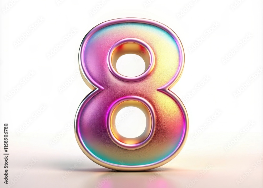 3D Metallic colorful rainbow number 8 on white background. Design for decoration, celebration 3D Metallic colorful rainbow number 8 on white background. Design for decoration, celebration