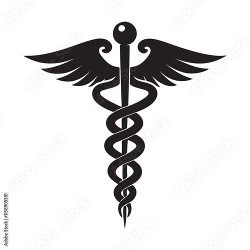 Silhouette caduceus medicine science disease icon and vector