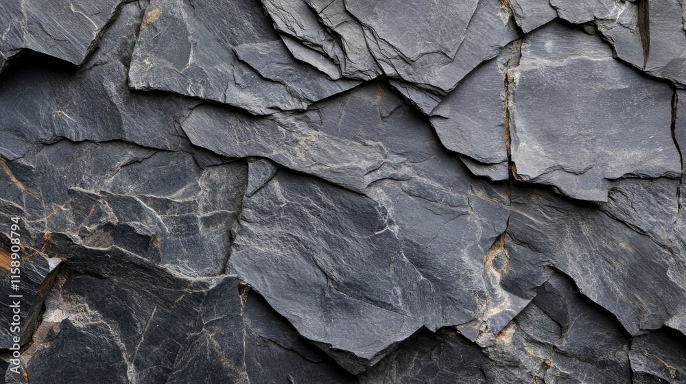 Black rough stone surface, textured rock formation, dark slate layers, geological background Black rough stone surface, textured rock formation, dark slate layers, geological background
