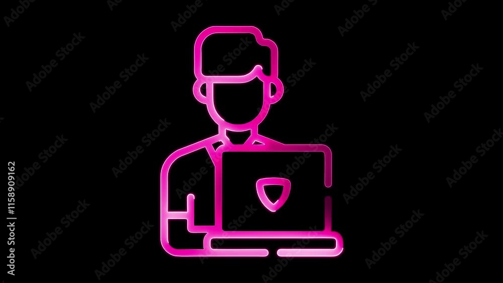 Student icon animation by pink color neon on black background. Student icon animation by pink color neon on black background.