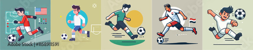 Vector collection of a person playing football