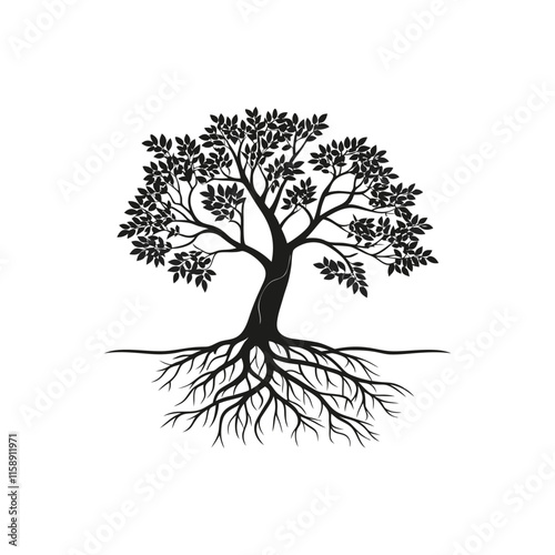 Silhouette vector of tree and root with black white color