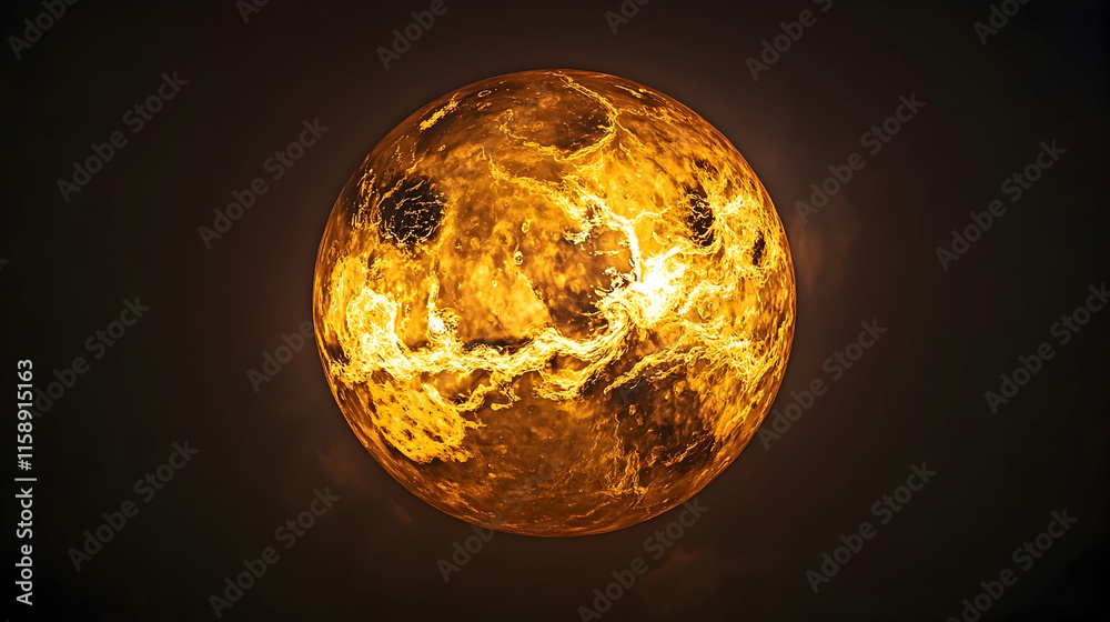 Fiery, glowing planet in dark space. Fiery, glowing planet in dark space.