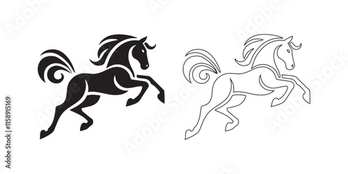 horse silhouette. black color bold and line vector illustrations eps 10 on a white background.
