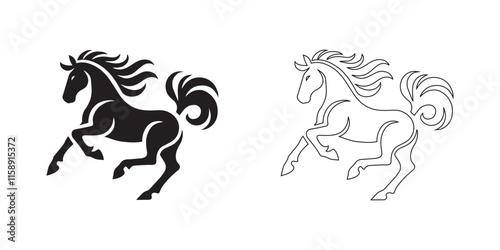 horse silhouette. black color bold and line vector illustrations eps 10 on a white background.
