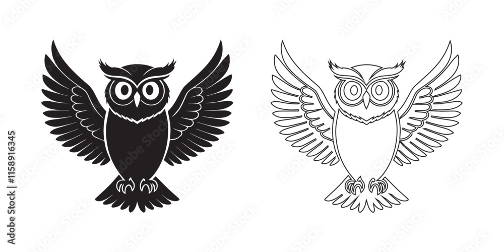 Obraz premium owls Silhouette. black color bold and line vector illustrations eps 10 on a white background.