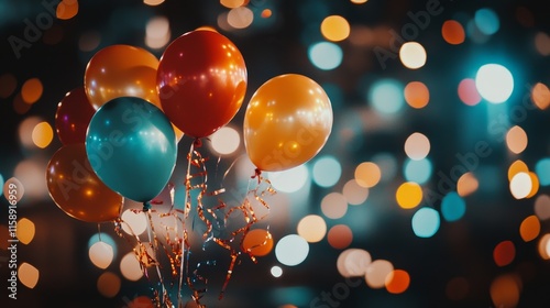 Colorful Balloons against Bokeh Lights, Festive Atmosphere, Vibrant Celebration, Party Decoration, Background