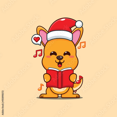 Cute kangaroo sing a christmas song cartoon vector illustration.