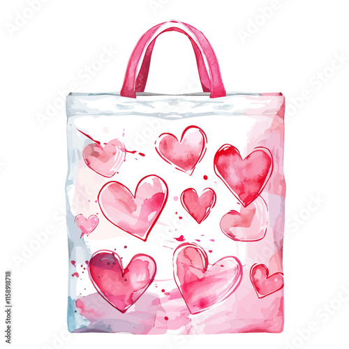 A watercolor vector of a love-themed tote bag, isolated on a white background. Valentine's Day vector.
