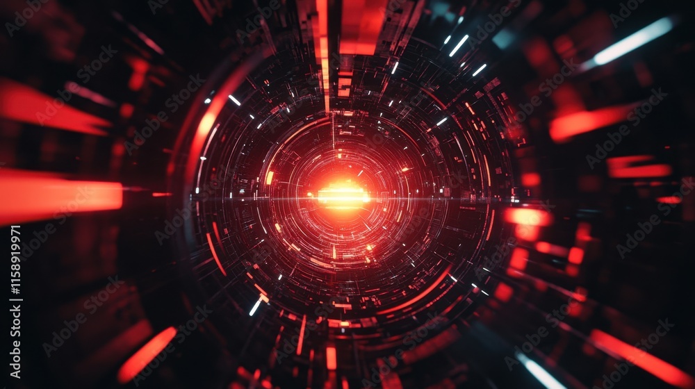 Obraz premium Abstract Futuristic Technology Background with Red Circular Patterns