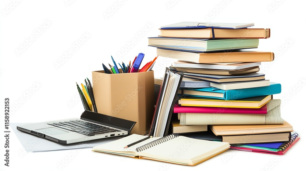 Stack of books and laptop on a white isolated background. Stack of books and laptop on a white isolated background.