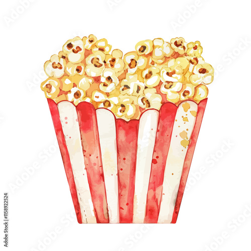 A watercolor painting of a heart-shaped popcorn box, isolated on a white background. Valentine's Day vector.
